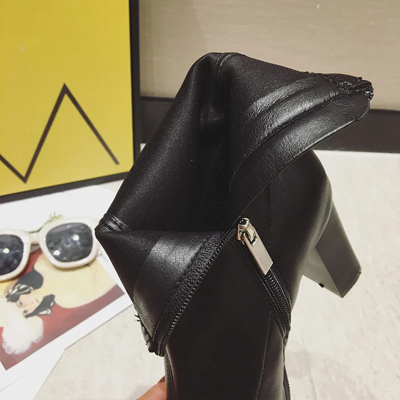 Botas mujer invierno/2019 женские ботинки теплые зимние ботильоны Челси на меху молнии сбоку