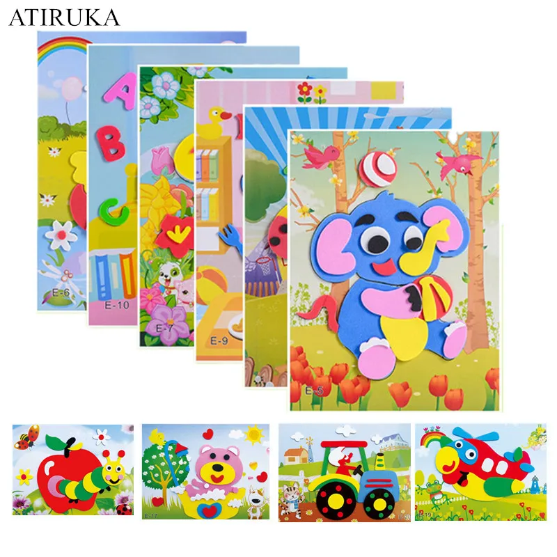 

DIY Cartoon Animal 3D EVA Foam Sticker 5 Designs Puzzle Game Early Learning Education Toys for Children