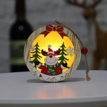 

New Round Wooden Frame Christmas Ornaments Lights Luminous Christmas Tree Hanging Pendants Holiday Decoration Home Party Decorat