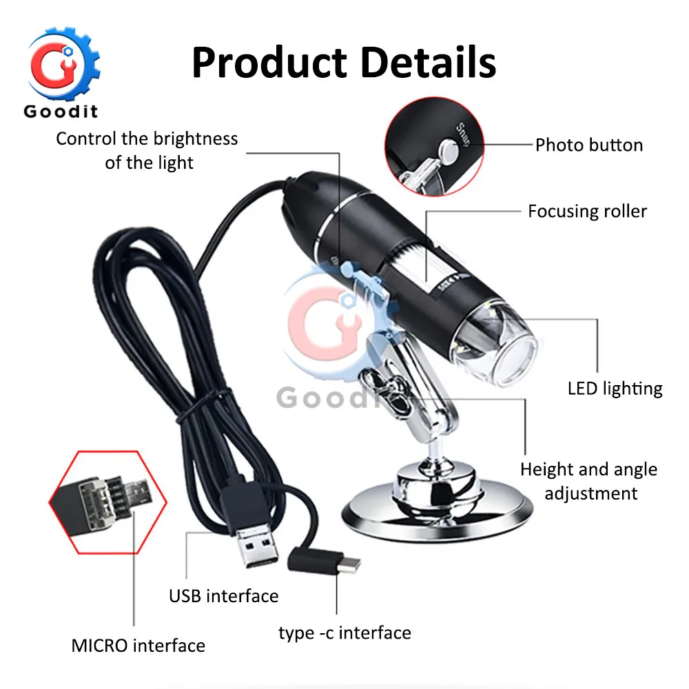 Portable Digital Microscope with Adjustable Magnification and LED Illumination