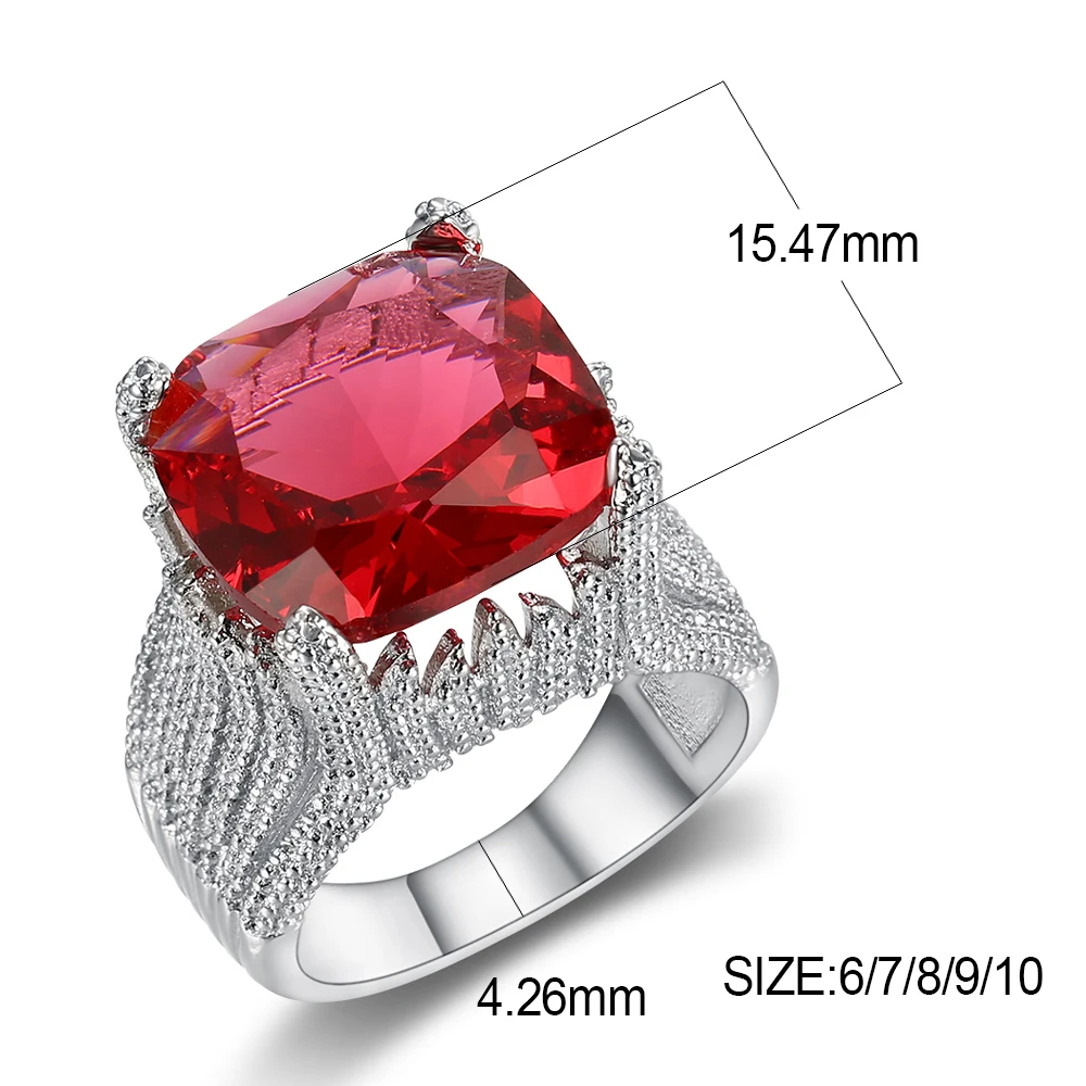 Shengmei, большие квадратные кольца с эллипсом и красным кристаллом, циркониевые кольца для женщин с серебряным держателем, Женские Ювелирные изделия