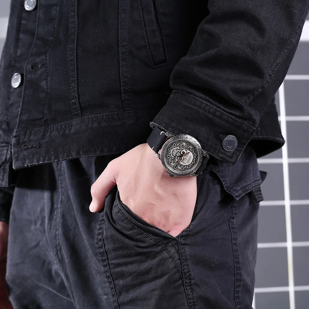Уникальные кварцевые мужские часы кожаный ремешок водонепроницаемые Модные наручные часы мужские s часы Дата новые классные скелетные спортивные часы Relogio Masculino
