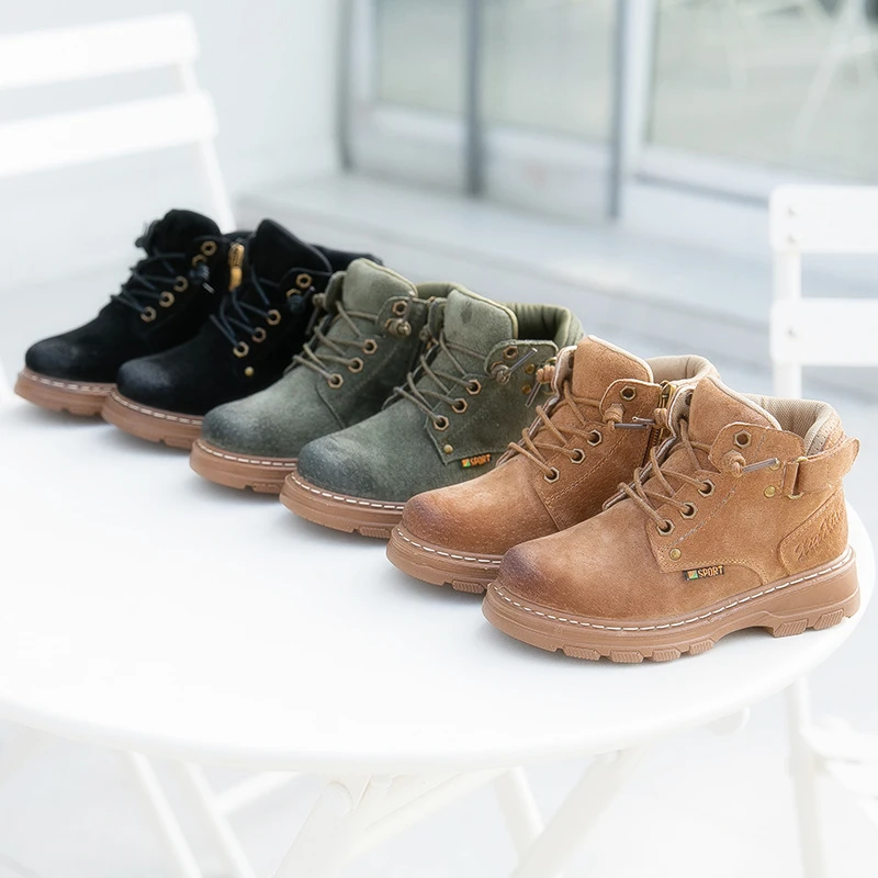 Осенние детские сапоги Martin для девочек и мальчиков; зимние детские ботильоны из натуральной кожи для мальчиков и девочек; зимние плюшевые сапоги; детская обувь