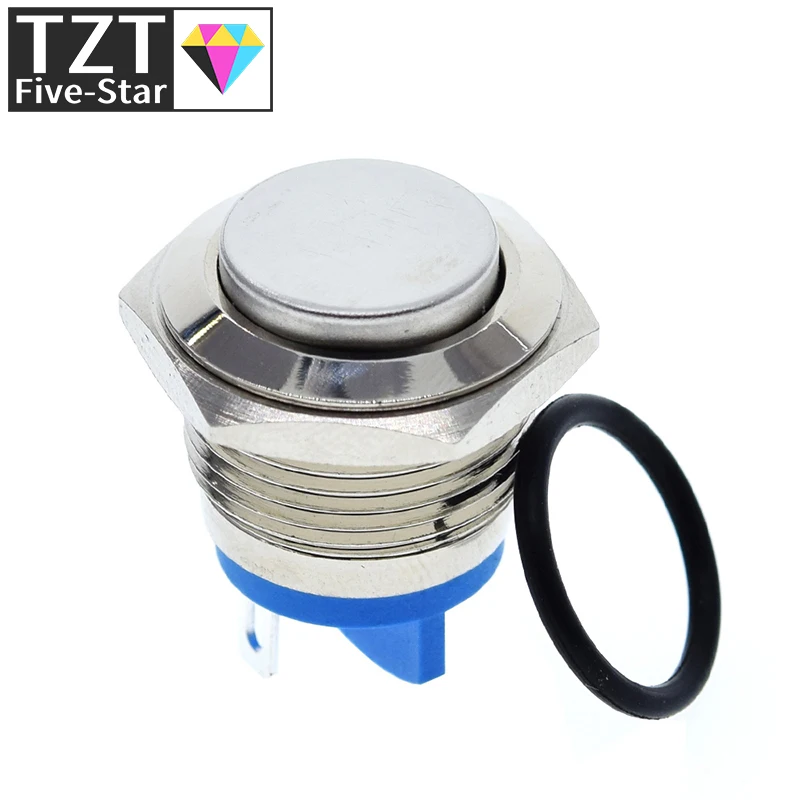 TZT 1/3PCS 16mm metall druckknopf wasserdicht vernickelt messing taste schalter drücken taste reset 1NO hohe runde momentary – Detail 2