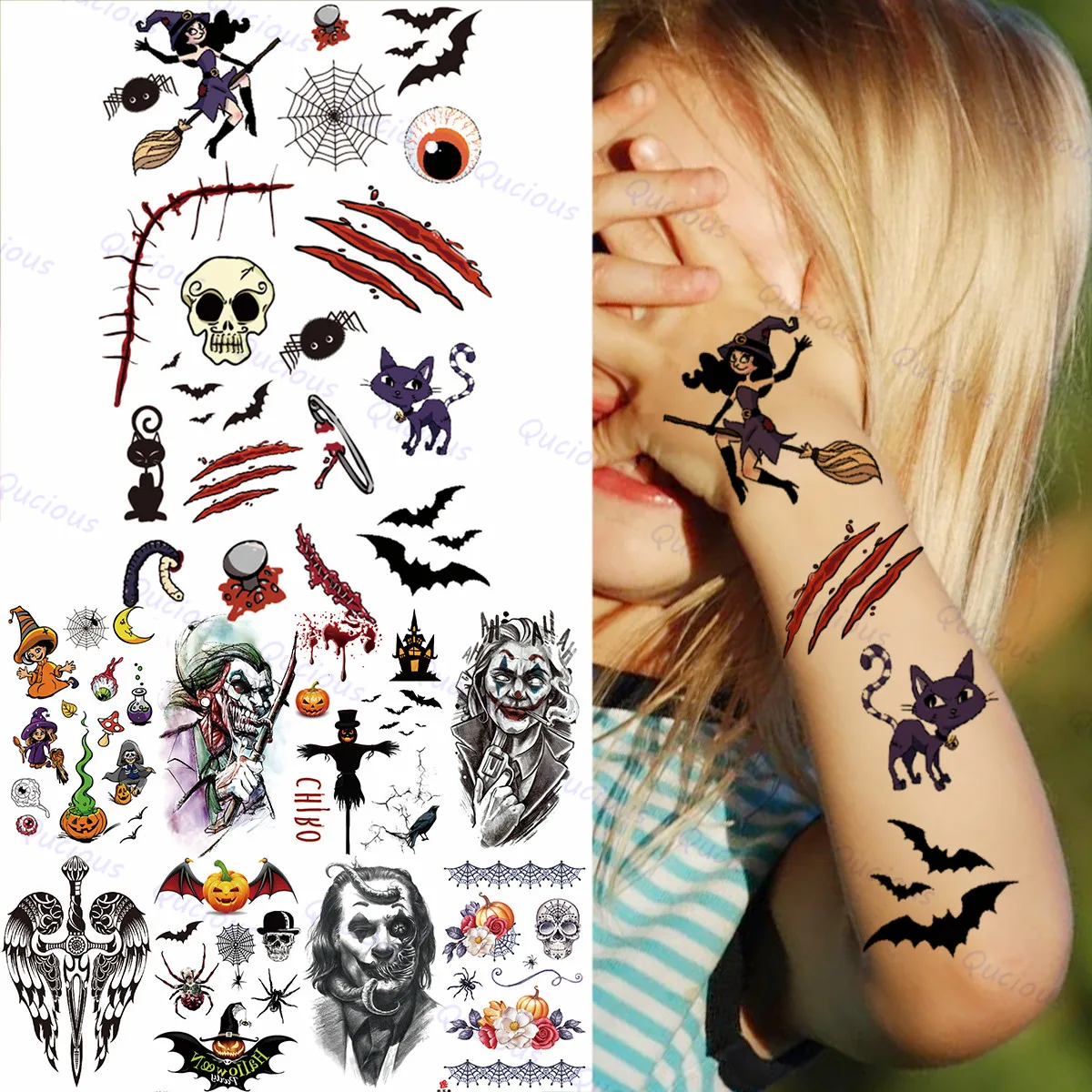 Supperb® Temporary Tattoos Halloween Tattoo Magician Skull Face Tattoos Arm  Tattoos set of 2 - Etsy