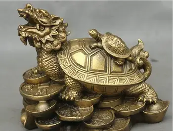 

Copper Statue Chinese Fengshui Brass Wealth Money Coin Longevity Dragon Tortoise Turtle Statue