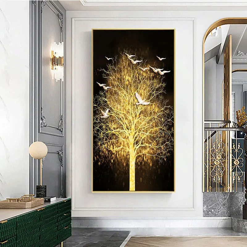 Golden Tree of Life Canvas Poster Print Modern Abstract Gold Leaf Wall Art Painting Nordic Living Room Decoration Picture Cuadro | Дом и сад