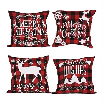 

Christmas Elk Creative Linen Cloth Lattice Pillowcase/XMAS Decor/Home Dressing Supplie/European And American Atmosphere Decor