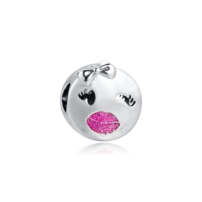 

Charms fits for Bracelet Necklaces 100% 925 Sterling Silver Jewelry Playful Wink Beads with Pink Enamel Free Shipping