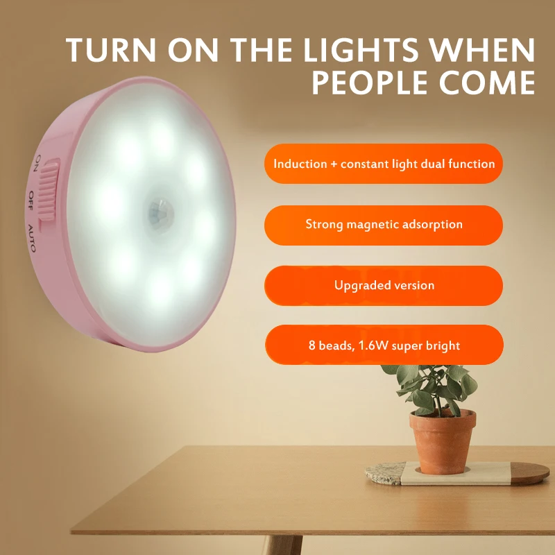 

Wireless Round Night Light Smart Motion Sensor LED Night Lamp Battery Operated WC Bedside Lamp For Room Hallway Pathway Toilet