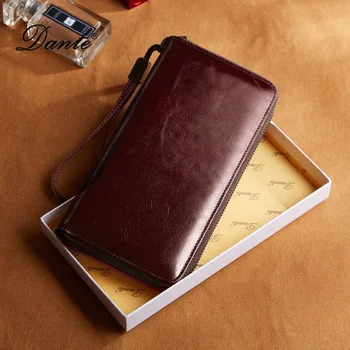 

illiampolo men's wallet Fashion New Arrival 100% Cow Leather Business Solid Zipper Long Mens Clutch Wallet Male Handbag Wallet