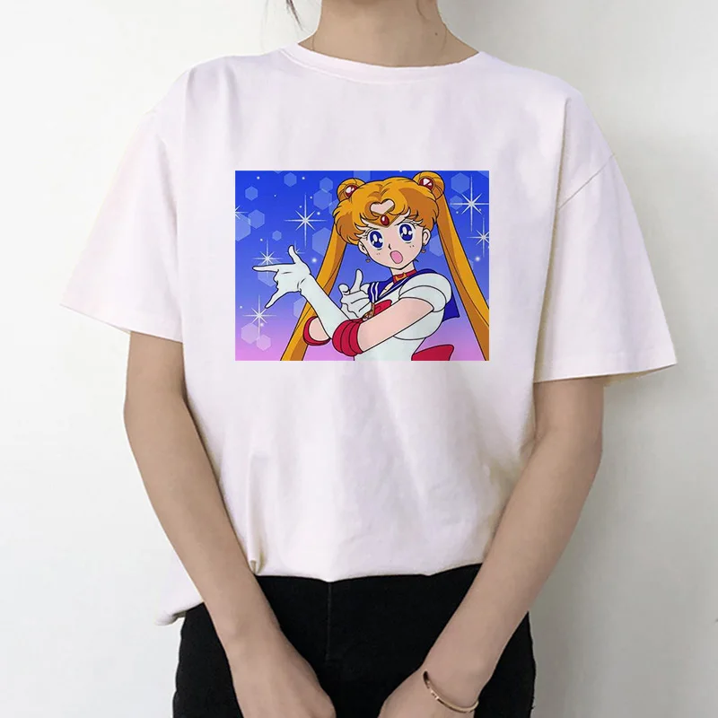 Harajuku Sailor Moon Tshirt Cartoon Printed 90s Kawaii T shirt Women Tee shirts Summer Top Streetwear Female Clothes