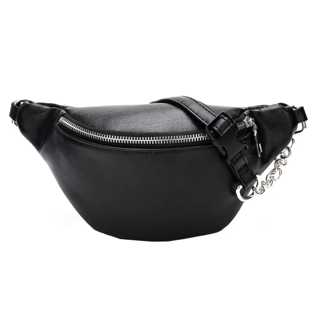 Кожаная поясная сумка женская маленькая простая карманная сумка универсальная сумка через плечо черная heuptas wandelen белая - Цвет: Черный
