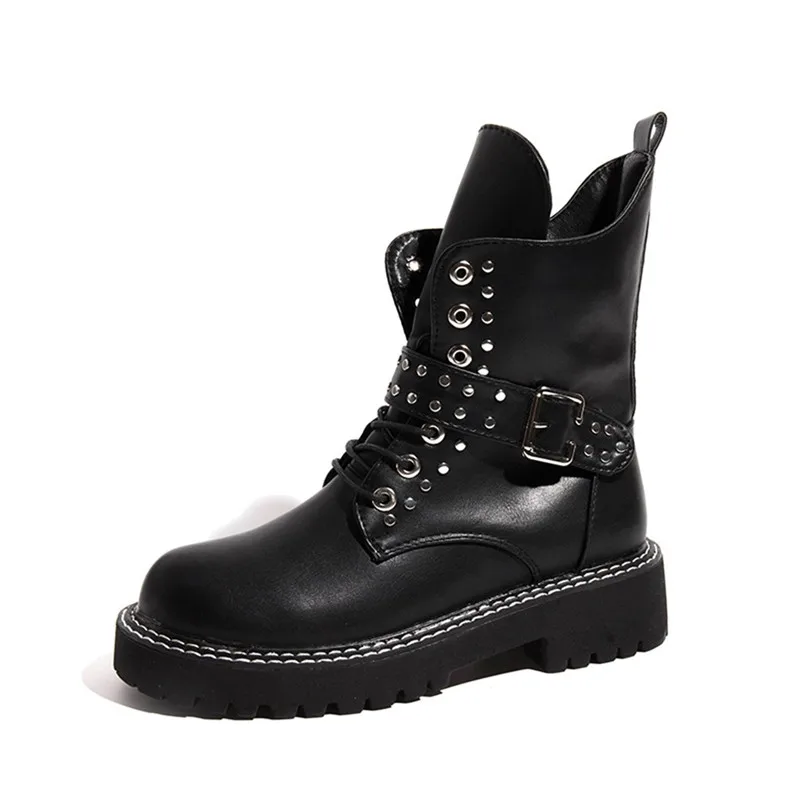 Women PU Western Knight Ladies Winter Boots Buckle Strap Short Casual Shoes botas mujer invierno 2020 | Обувь