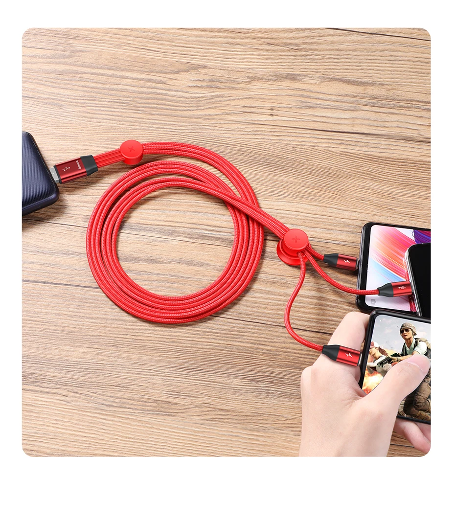 Baseus 3 in 1 USB Cable For iPhone Micro USB Type C Cable For Android Mobile Phone Magnetic Lighting Charger Cable USBC Microusb