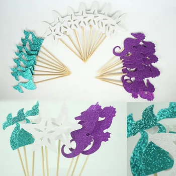 

Mermaid Tail Theme Party Cake Fruit Flags Star Shell Kid Birthday Party Cake Boy Girl First Birthday Baby Shower Decor Supplies