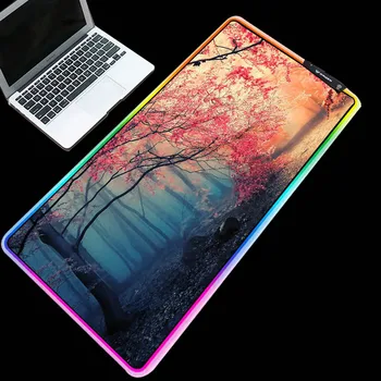 

Yuzuoan RGB beautiful scenery leaves forest path LED light mouse pad home computer USB interface keyboard pad