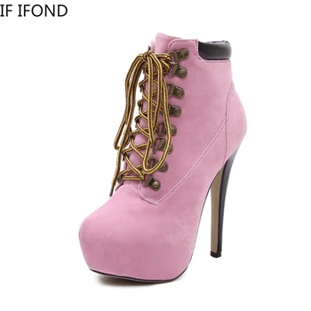 

IF IFOND Ankle Boots Women Platform High Heels Female Lace Up Women's Shoes Fashion Short Boot Ladies Footwear Size 35-40