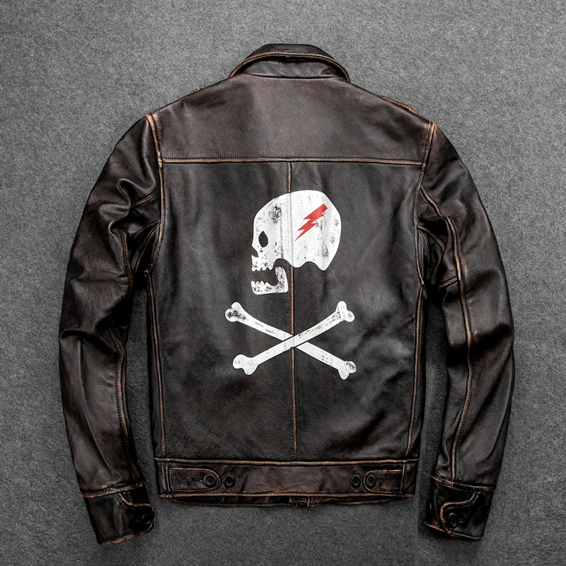 2020 Gratis Verzending. verkoop. punk Hot Motor Biker Echt Lederen Jas. schedel Afdrukken Koeienhuid Jas. mannen Vintage Bruin Slim Jassen 2020 Gratis Verzending. verkoop. punk Hot Motor Biker Echt Lederen Jas. schedel Afdrukken Koeienhuid Jas. mannen Vintage Bruin Slim Jassen