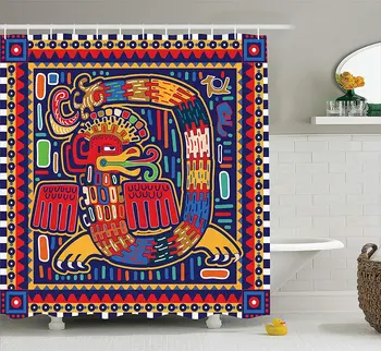 

"Mexican Shower Curtain Aztec Culture Pattern Ethnic Colorful Mythology Artwork Ancient Snake Fabric Bathroom Decor Set