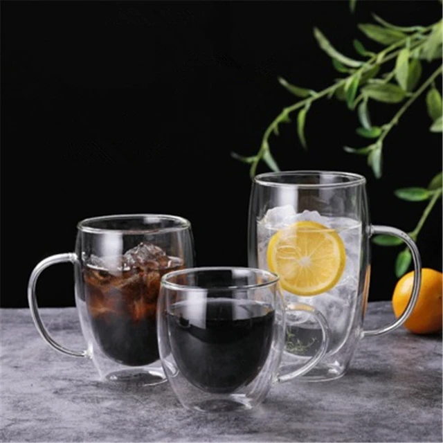 Double Wall Glass Coffee Tea Cups Heat Resistant Double Wall Coffee Mugs  Transparent Lemon Mug Water Drink Cup - AliExpress