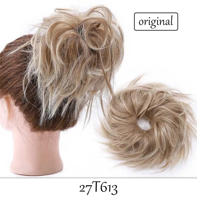 HAIRRO 80g Straight Donut Chignon Hairpieces Synthetic Ombre Elastic Updo Chignon Fluffy Messy Scrunchies Hair Bun For Women 27T613-45g
