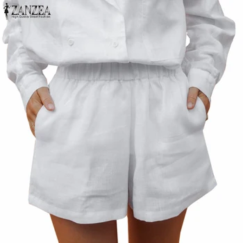 

Fashion Women's Shorts ZANZEA 2020 Straight Solid Shorts Casual Elastic Waist Cotton Shorts Female Trousers Oversized Pantalon