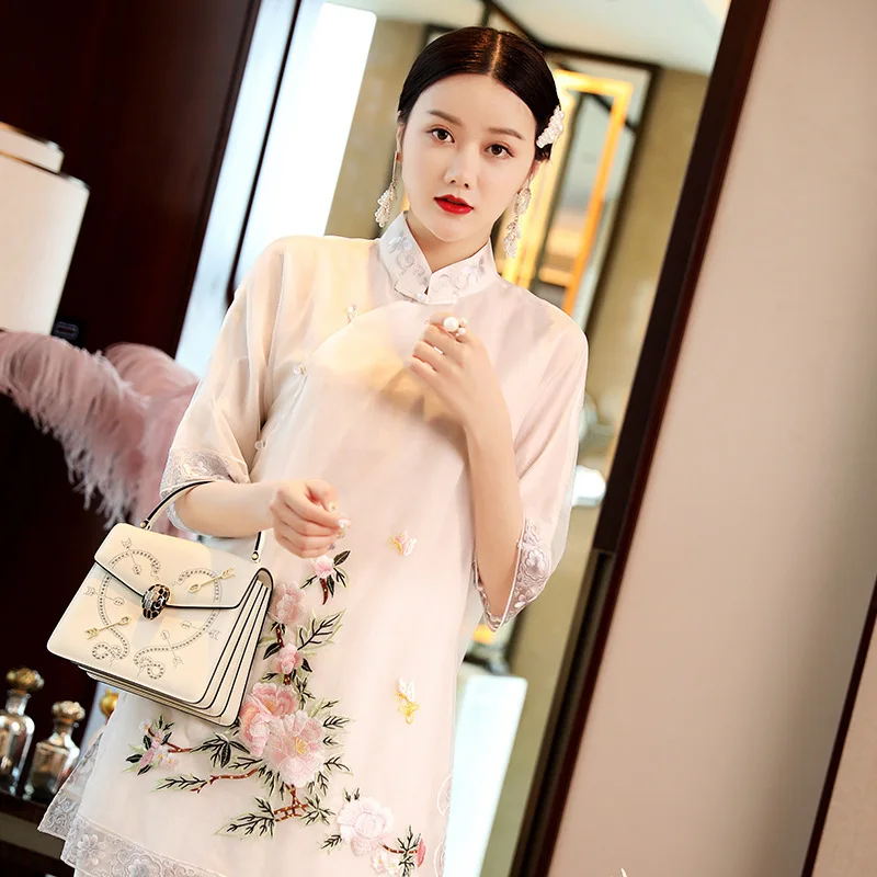 Классическая вышивка Элегантный Cheongsam стиль шелковое платье куртки