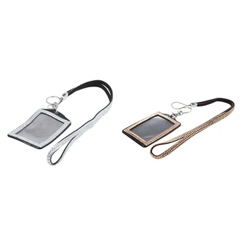 

2Pcs Rhinestone Bling Crystal Custom Lanyard Vertical ID Badge Holder (Silver&Champagne)