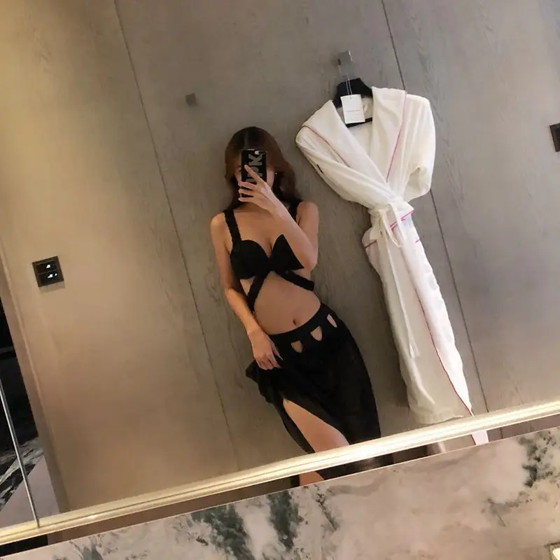

Bathing Suit Women's Underwire Push up Size Chest Sexy Solid Color Hollow out Split Skirt Bikini Beach Hot Springs Swimwear