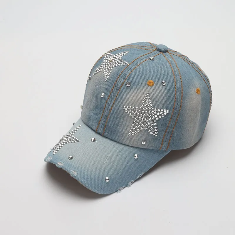 COKK Denim Baseball Cap Women Summer Fall Sunshade Fashion Star Shinning Cap Female Hat Casual Adjustable Snapback Gorro 3