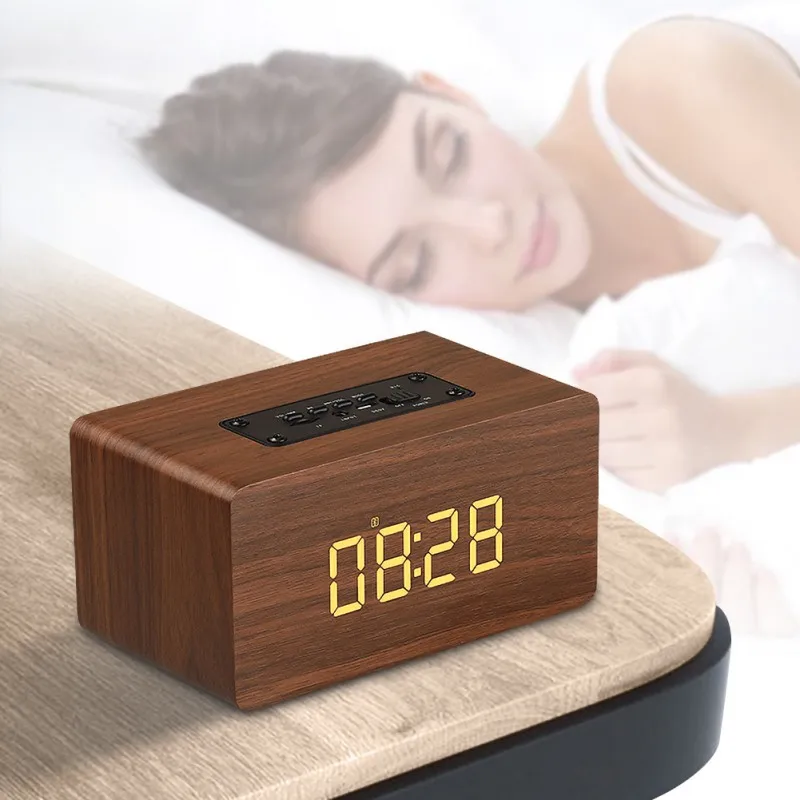 Wooden Clock W5C Version Bluetooth Speaker Clock Radio Bedside With Bluetooth Speaker EX03