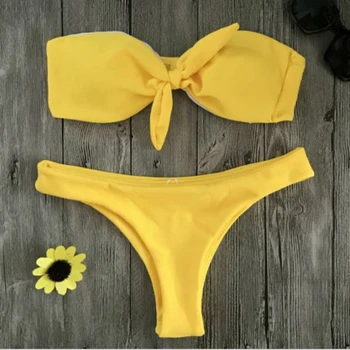 

2020 Swimwear Sexy Bikini Swimsuit Push Up Biquini Lace Up Femme Solid Swimming Suit Women Micro Bikinis Set Bandeau Beachwear