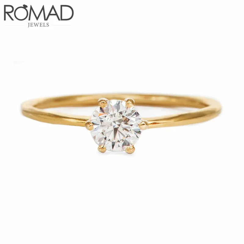 Классические обручальные кольца ROMAD с шестью крапанами и фианитом класса ААА для