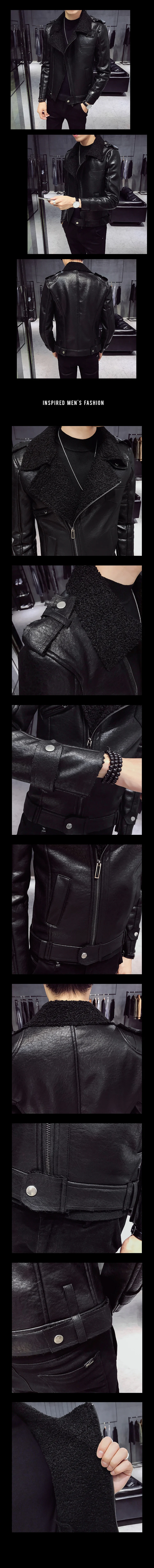New Winter Mens Jackets Leather Turn Down Collar Mens Leather Clothing Black Korean Mens Coats Leather Bomer Jackets Short