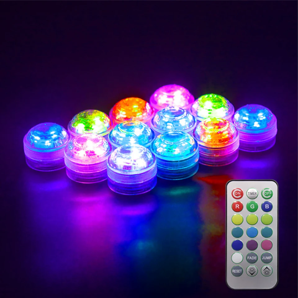 12Pcs Submersible Led Lights Underwater Tealight Candles Flameless Battery Powered Vase Pool Pond Lantern Wedding Decor Lighting boatpluglight