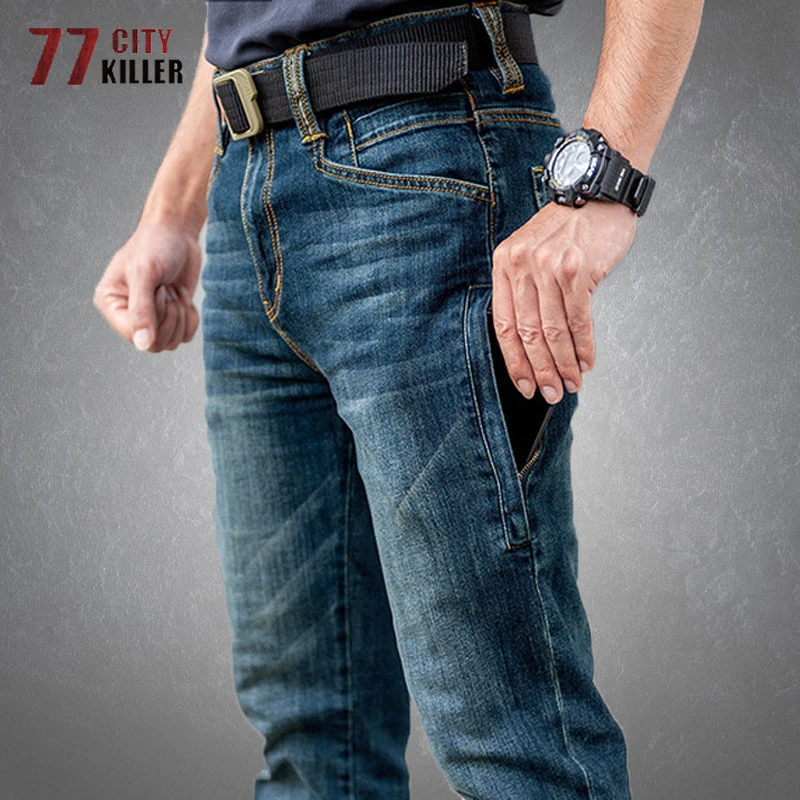 loose jeans Tactical Jeans Men Multiple Pockets Wear-resistant Cargo Trousers Male Outdoor Business Classic Casual Straight Mens Jeans Pants jeans pant