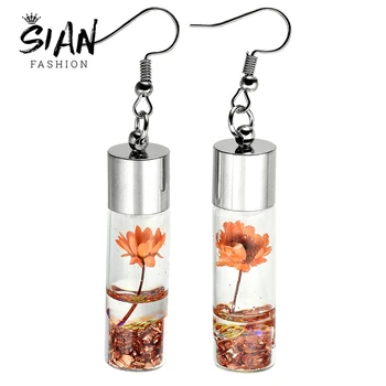 

SIAN Real Plant Dry Flower Waterdrop Earrings Flower Dangle Glass Bottle Crystal Earrings Fashion Women Ear Jewelry Accessaries