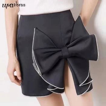 

2019 Winter New Diamond Bow High Waist Skirt Ladies Fashion Pink Black Skirt Ladies Wild Tight Skirt Ladies Wholesale