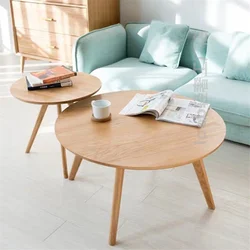 Table basse nordique en bois massif, moderne, simple, petite table à thé ronde, mobilier de salon, décontracté, à assembler sur le côté du canapé 