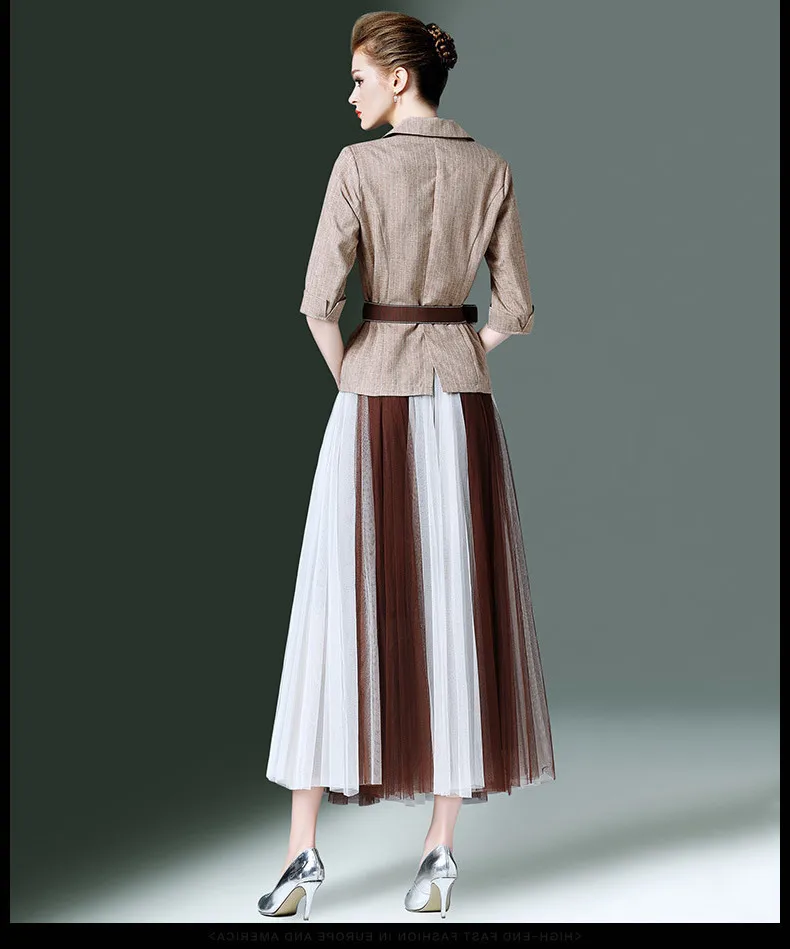

2020 Women's Suit Two Piece Set Blazer Mesh Pleated Skirt Set Elegant Spring Matching Sets Women Fasion Ensemble Femme KJ1746