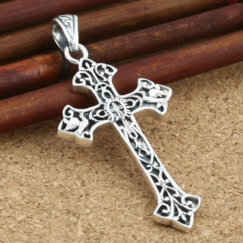 

2.5*27*58MM Real 925 Sterling Silver Retro Cross Charms Pendant Fine Jewelry Accessories