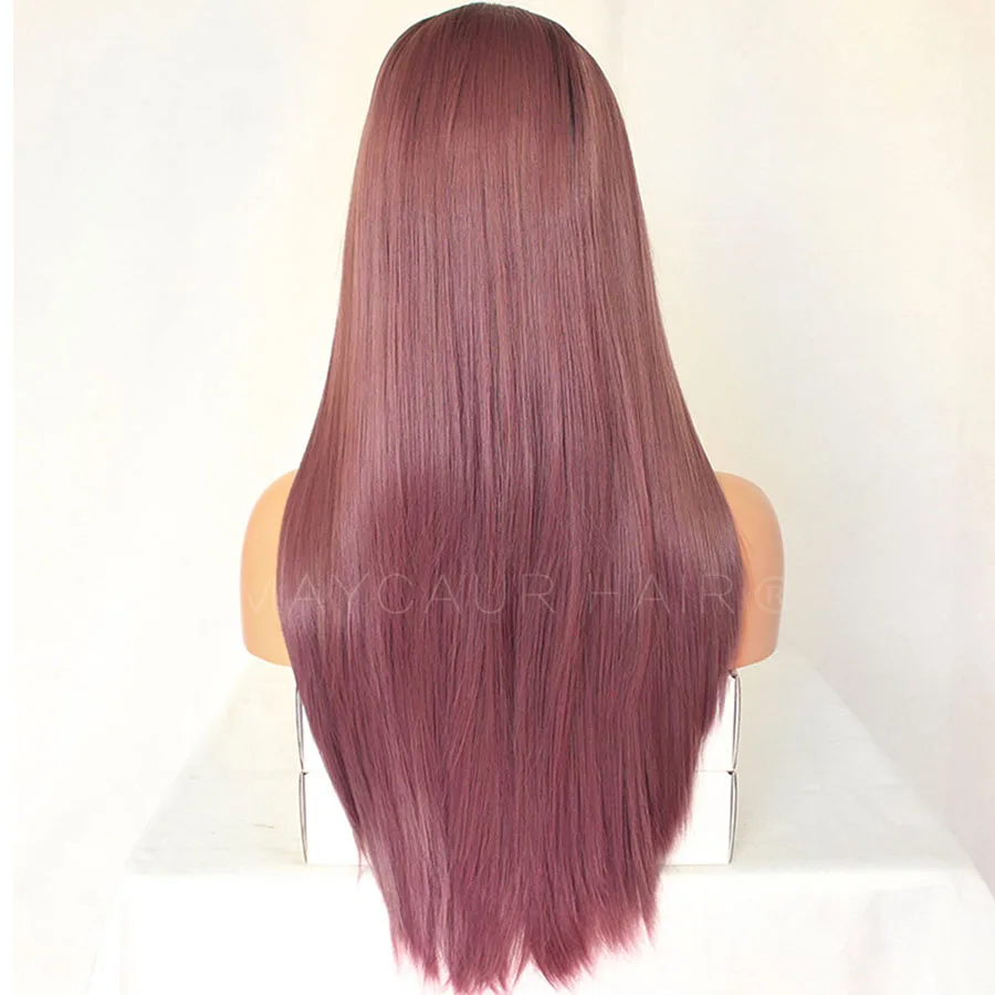 1 Черный Фиолетовый Омбре цвет парик с длинными прямыми волосами с естественным волосом Синтетические Кружева передние парики для женщин натуральные прямые волосы парик