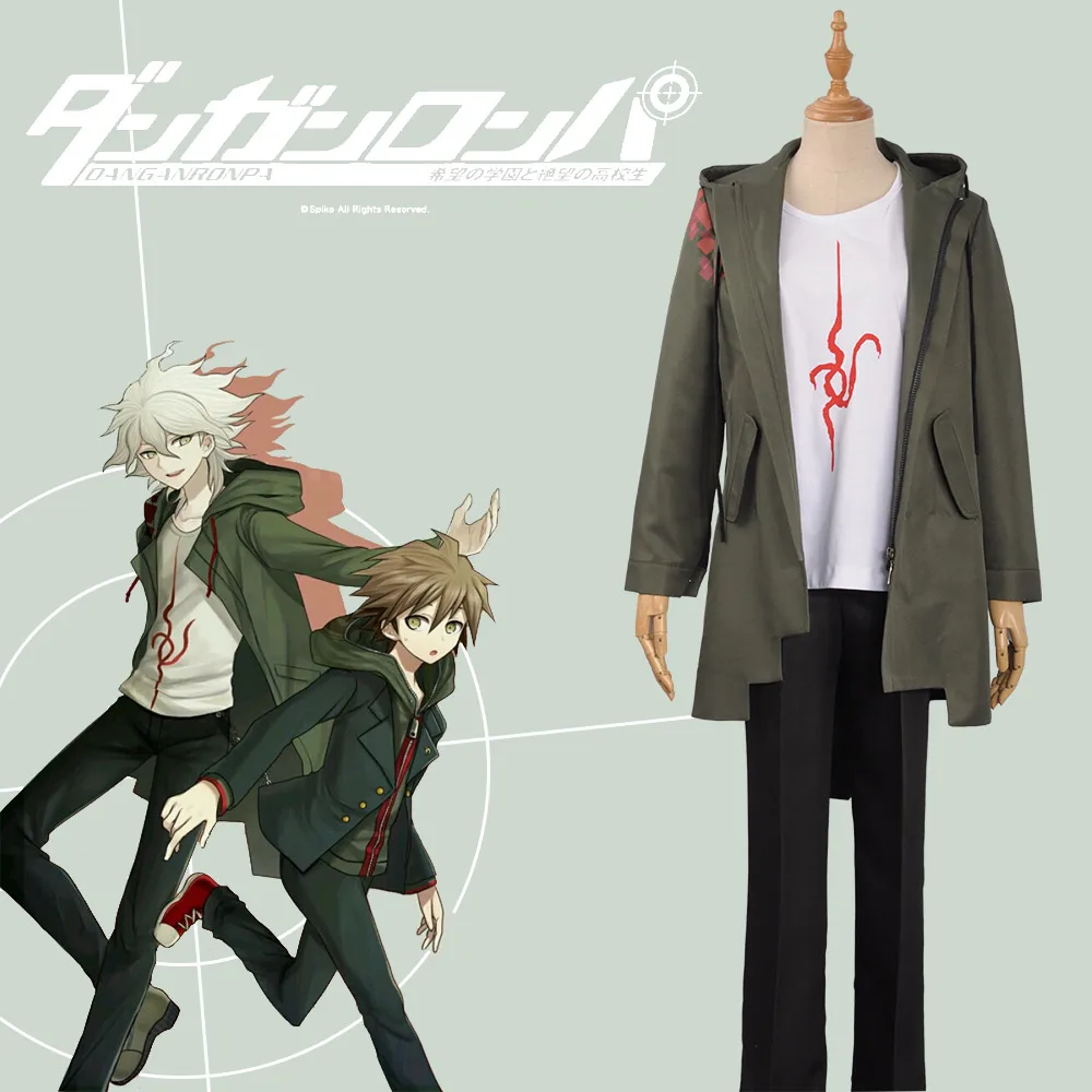 

Костюм для косплея из аниме Super Danganronpa 2 Nagito Komaeda Nagito, толстовки для взрослых, полный комплект, куртка на молнии, футболка, штаны, Хэллоуин