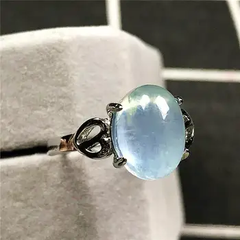

11x9mm Top Natural Aquamarine Ring For Woman Lady Man Ocean Blue Crystal Oval Beads Stone Silver Adjustable Ring Jewelry AAAAA