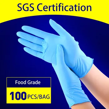 

100pcs Blue White Disposable Gloves Protective Safety Rubber Household Glove Latex Dishwashing Kitchen Garden Nitrile Gloves