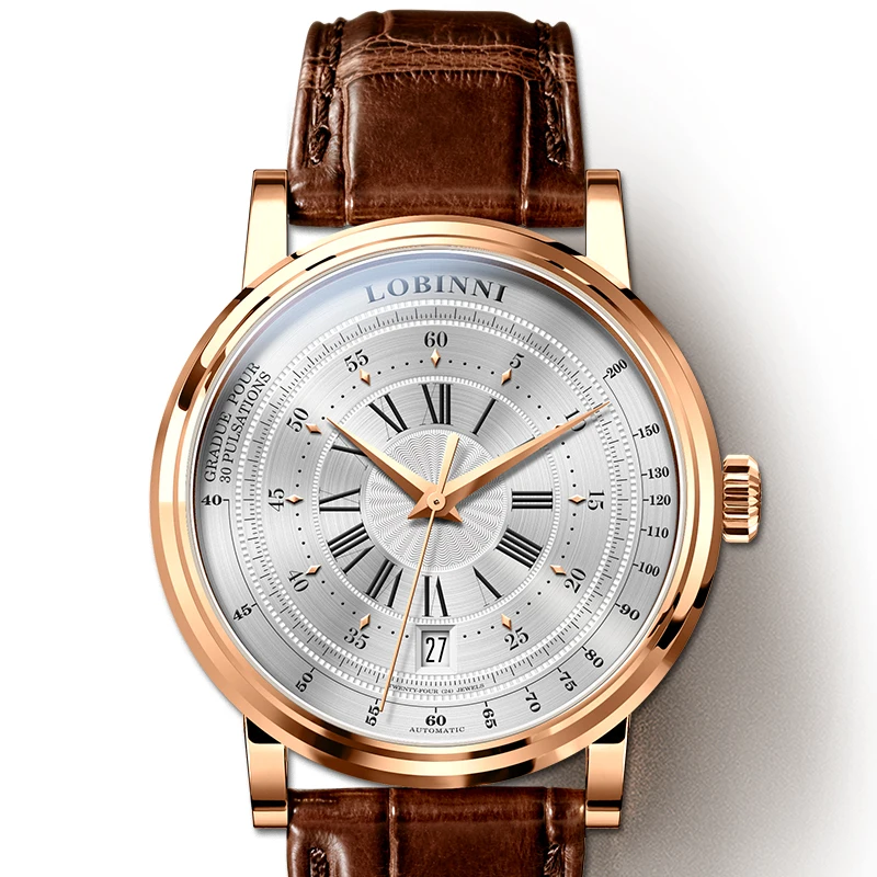 Роскошные брендовые LOBINNI Мужские механические часы лучший бренд часы мужские стальные кожаные автоматические часы мужские 50 м водонепроницаемые мужские часы