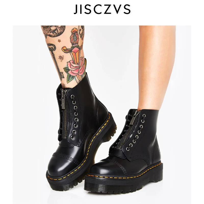 

2019 Boots For Women Flat Platform Boots Women Shoes Chunky Punk Zip Flat Ankle Martin Boots Winter Shoes Female Lace-up Boots