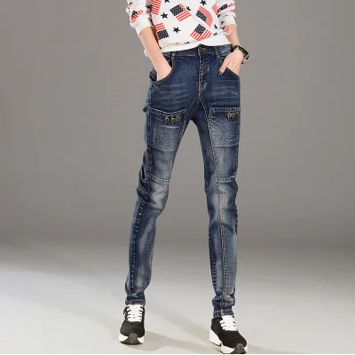 Beste Vrouwen Fleece Warm Denim Harembroek Grote Zakken Jeans Retor Lady boyfriend jeans Loose Casual Hip hop Ineenstorting Harem broek