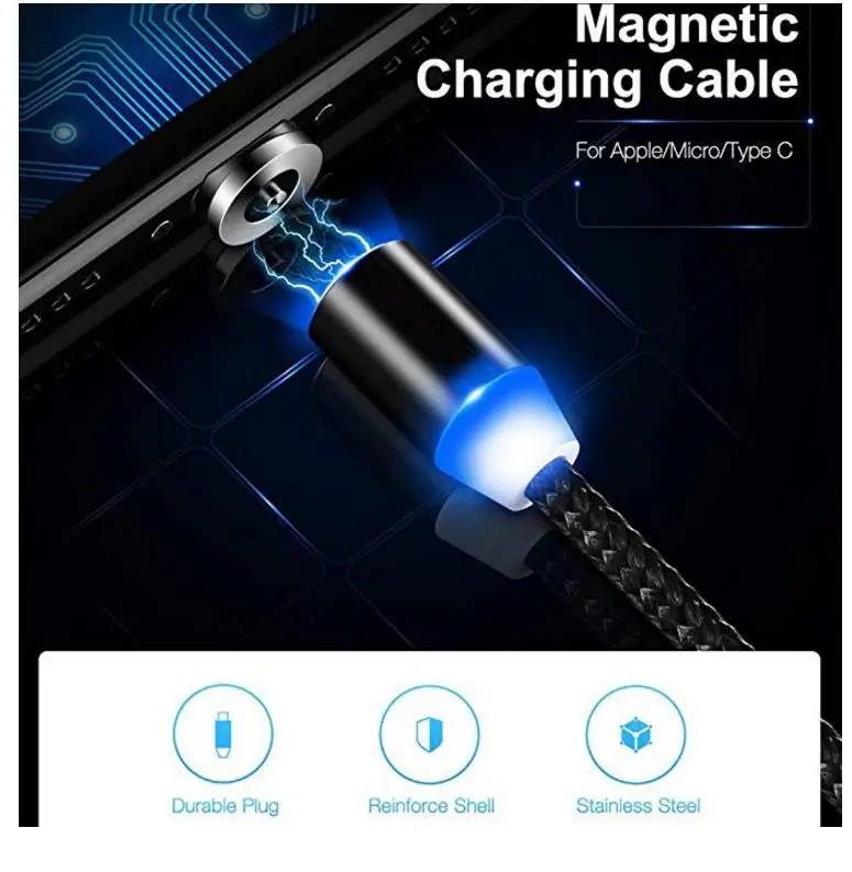 1 м Магнитный USB кабель для зарядки USB кабель Магнитный зарядный Micro USB кабель для мобильного телефона USB шнур